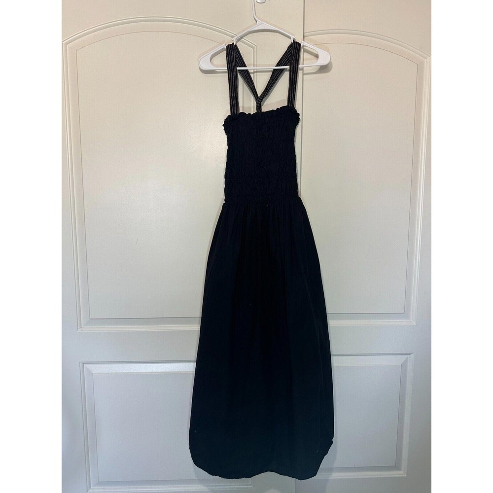 Zara Topstitched Midi Dress Black Ruched Peplum Dress With‎ Tan Cotton Size: S
